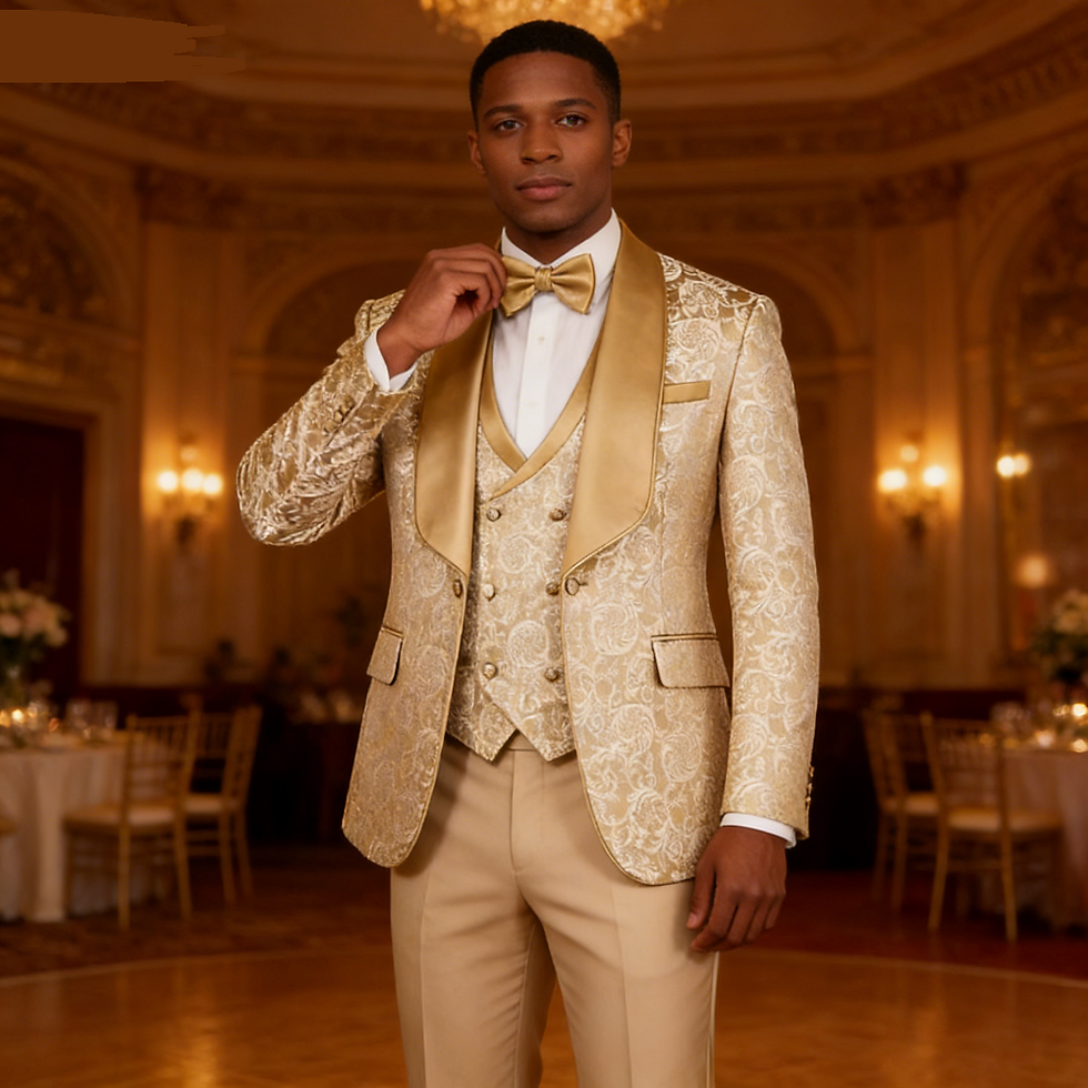Thumbnail: Champagne Jacquard 3-Piece Men's Formal Smoking Suit with Xale Lapel Blazer Set 