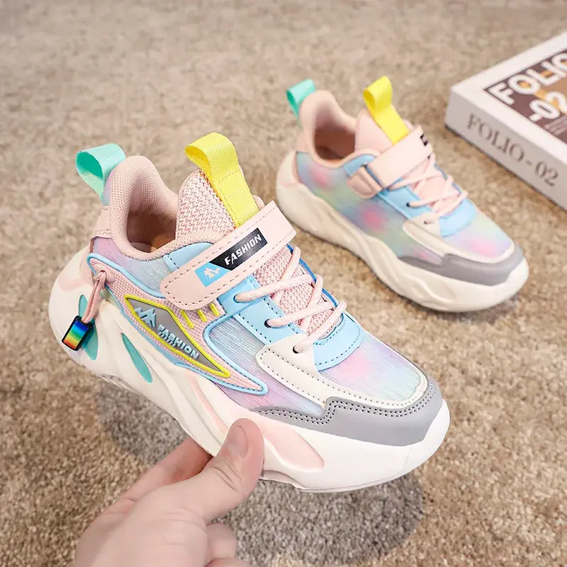 Thumbnail: New Kids Girls Sneakers Breathable Mesh Running Shoes Lightweight Soft Sole Spor