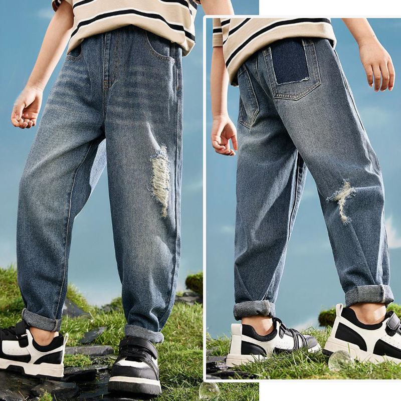 Thumbnail: IENENS Boy Girls Trousers Skinny Jeans Elastic Waist Pants 4-13 Years Kids Boys 