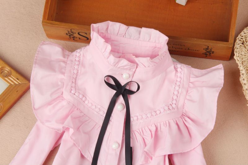 Thumbnail: Hot Sale Spring Autumn Blouses For Girls Solid Cotton White Pink Children Top Gi