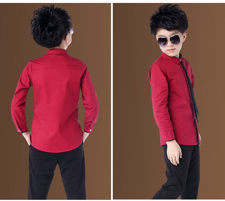 Thumbnail: Hot Sale Boy's Red Shirts Spring Autumn Classic Solid White  Chinldren Tops Cott