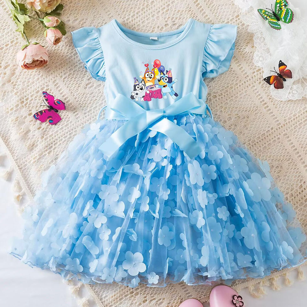 Thumbnail: Bluey Girls Summer Dress Cartoon Bow Tutu Dress 3D Butterfly Cute Cotton Party C