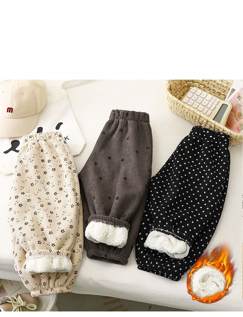 Thumbnail: 2026 Early Spring Fleece Lined Unisex Kids Pants Printed Toddler Boys Girls Trou