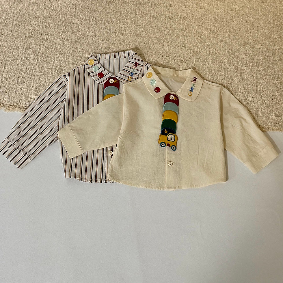 Thumbnail: Spring 2026 Cotton Kids Shirt 0-5Y Girls Boys Excavator Embroidery Solid Stripe 