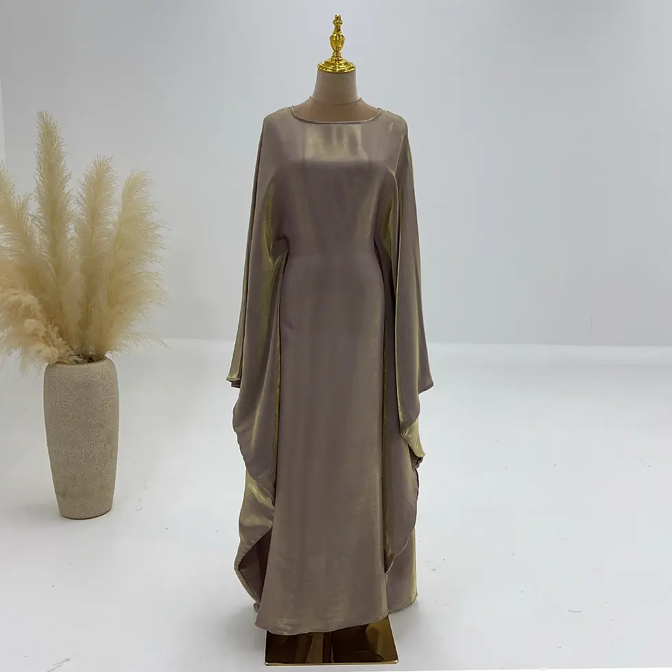 Thumbnail: Ramadan Summer Batwing Sleeve Satin Butterfly Abaya Islam Muslim Maxi Dress Keba