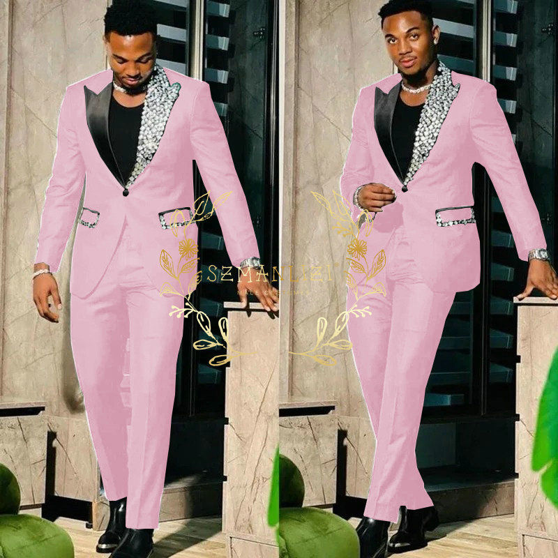 Thumbnail: Black Suits for Men Slim Fit Single Breasted Peak Lapel Blazer High Quality Crys