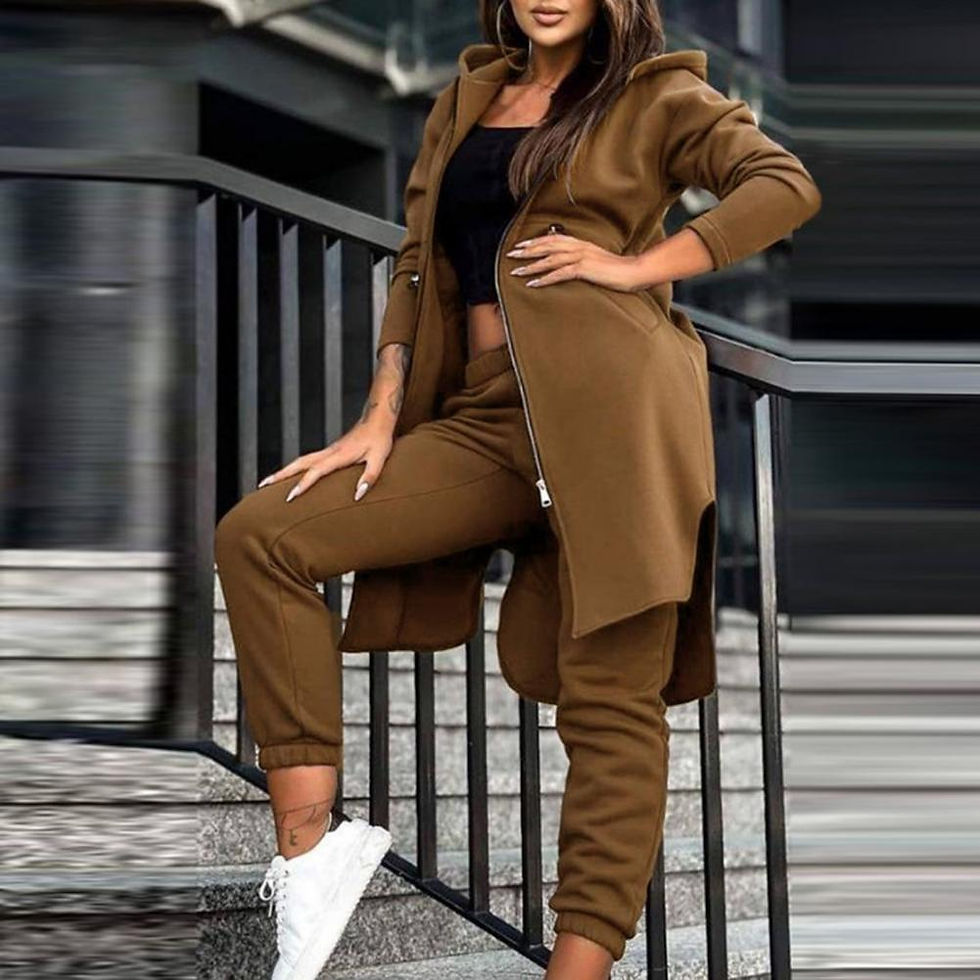 Thumbnail: Women Loose Tracksuit Women's Hooded Coat Pants Set with Irregular Split Hem Lon