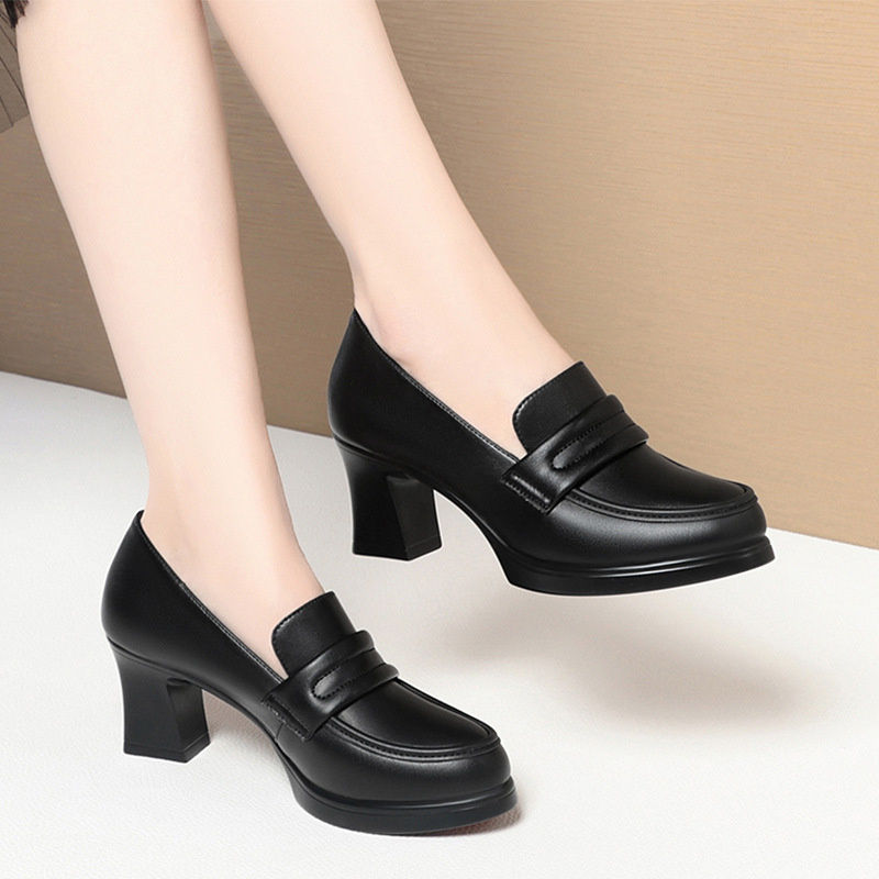 Thumbnail: High Heels Versatile Thick Heel Round Toe Soft Sole Professional Work Catwalk Sh