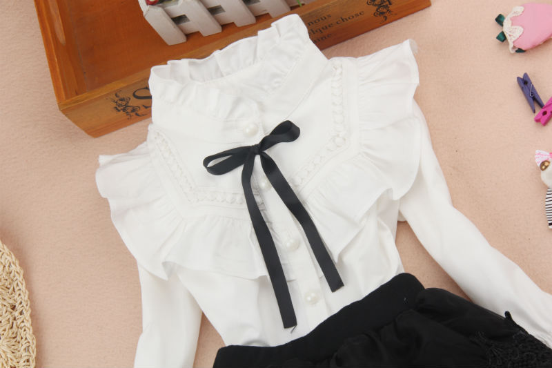 Thumbnail: Hot Sale Spring Autumn Blouses For Girls Solid Cotton White Pink Children Top Gi