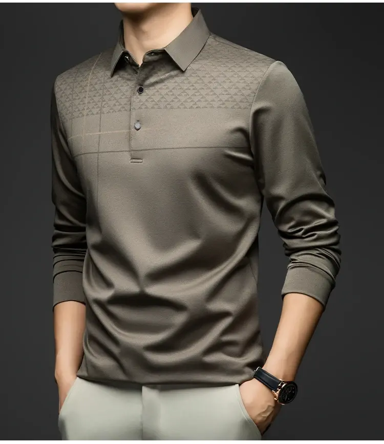 Thumbnail: Formal Polo Tshirts Men Graphic Design Long Sleeve Shirt Collar Office Work Polo
