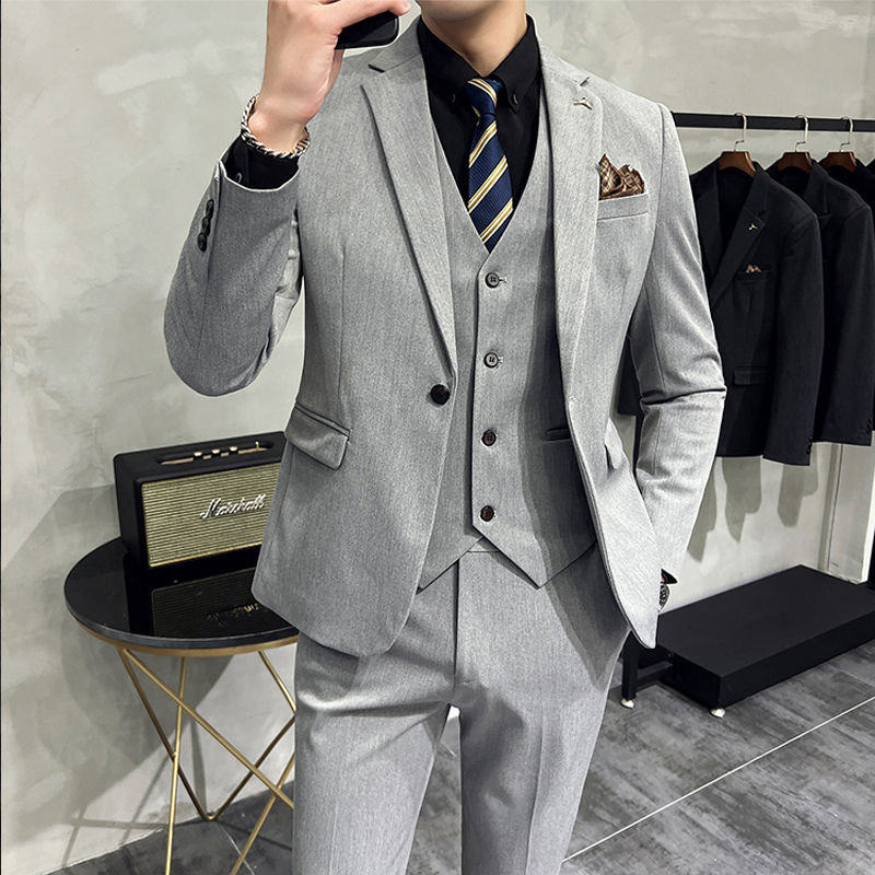 Thumbnail: S-7XL Jacket Vest Pants Luxury Elasticity Boutique Fashion Men's Solid Color Cas