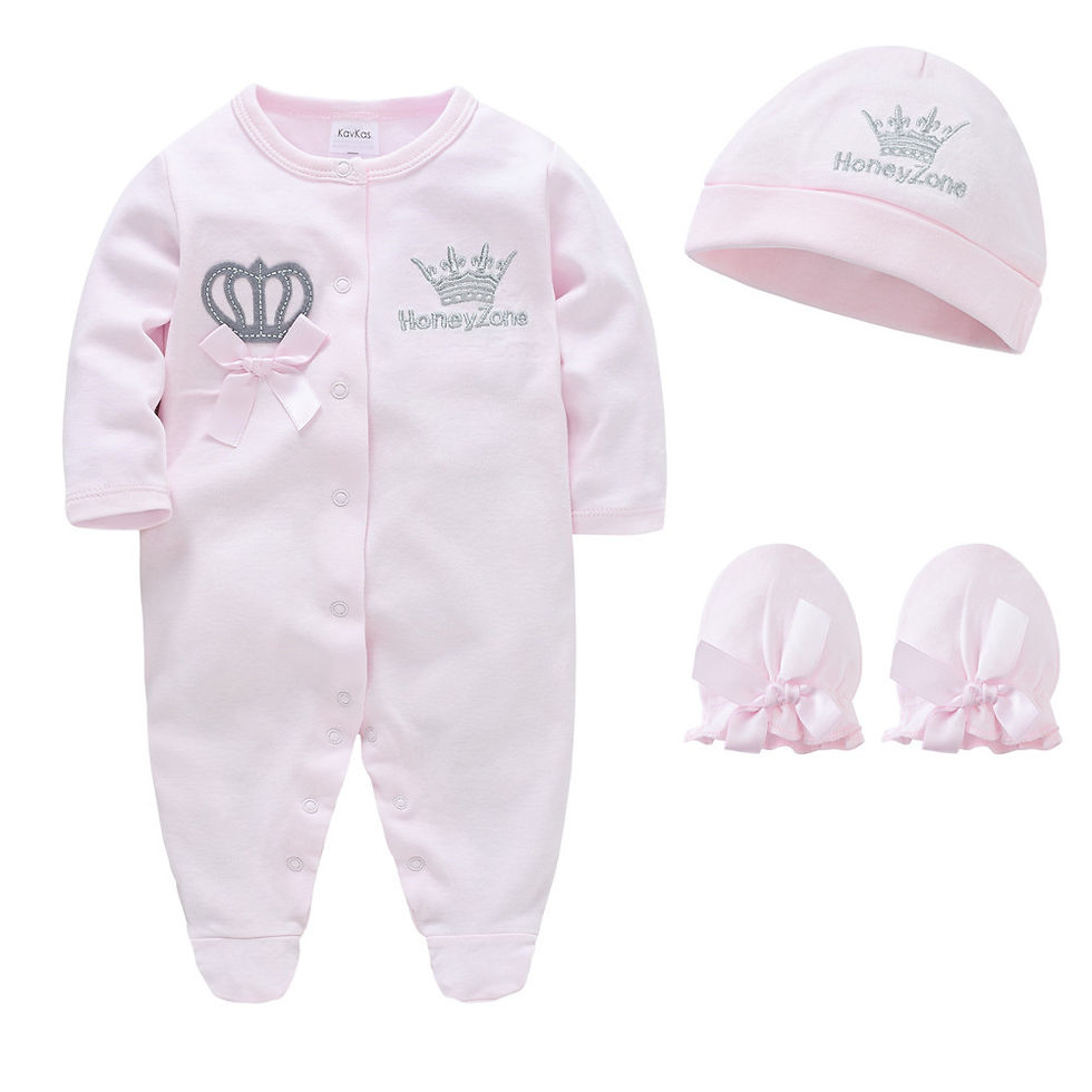 Thumbnail: Newborn Baby Boys Romper Royal Crown Prince 100% Cotton Clothing Set with Cap Gl
