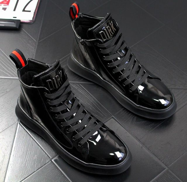 Thumbnail: Men's High Boots Shiny Patent Leather Board Boys High-Top Casual Shoes 2025 New 