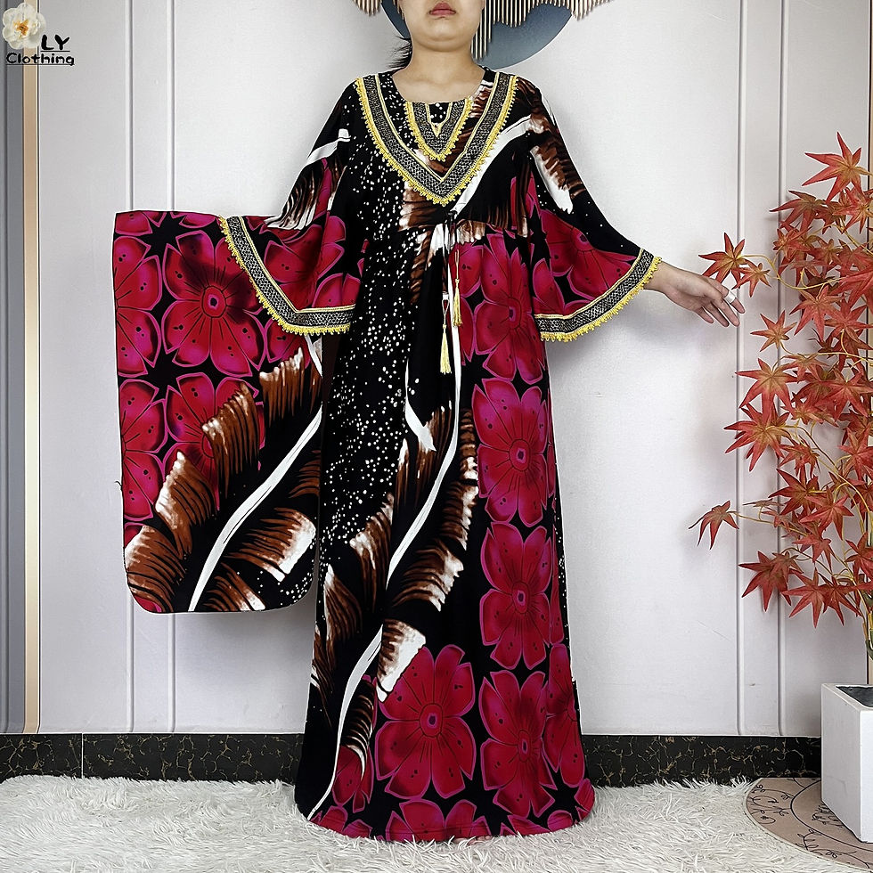 Thumbnail: 2026 Elegant Abaya Dress Bat Sleeves Kaftan Cotton Flower Print Women Casual Dre