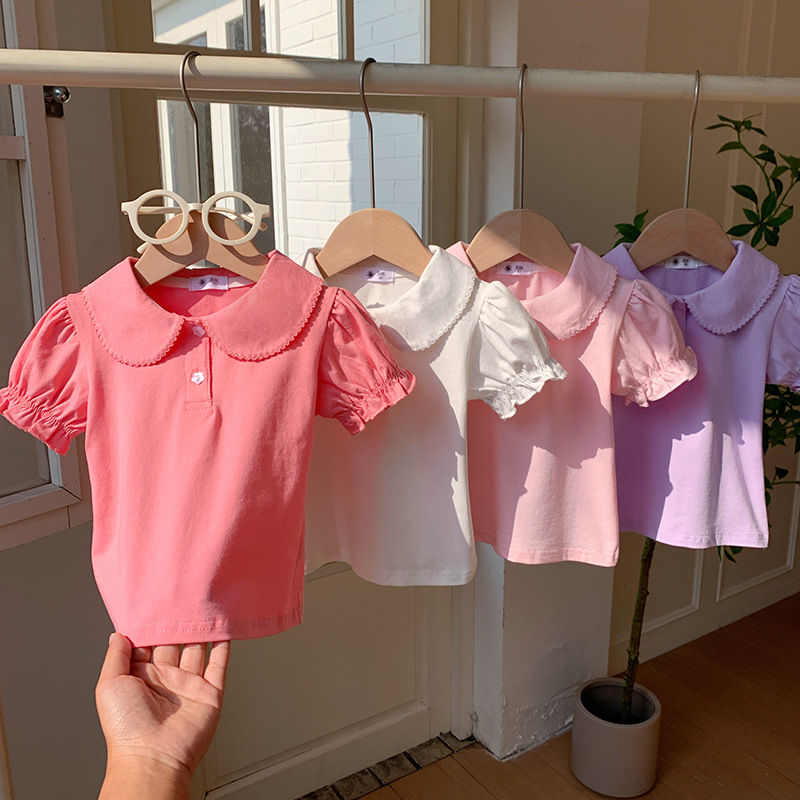 Thumbnail: Solid Button Polo Shirt For Girls Cute Children Clothes Casual Short Sleeve T-sh