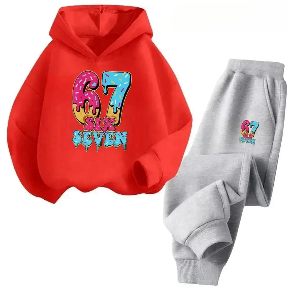 Thumbnail: 67 Hot Sale Kids Outfit 4-13Y 2Pcs Tracksuit Cartoon Teal A Brain Rot 67 Six Sev