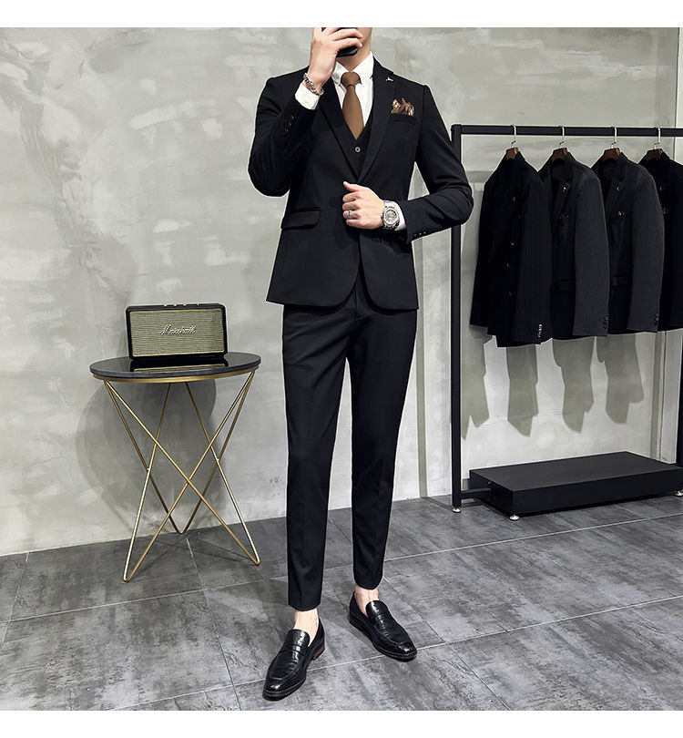 Thumbnail: S-7XL Jacket Vest Pants Luxury Elasticity Boutique Fashion Men's Solid Color Cas