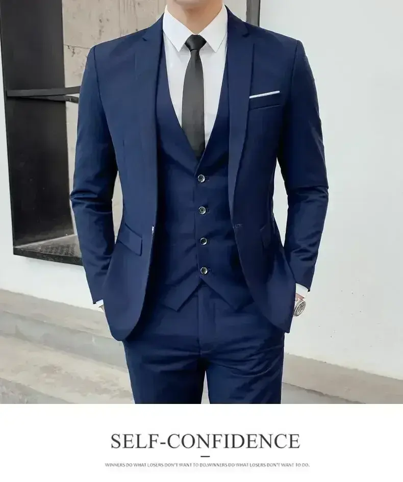 Thumbnail: Suit (Blazer+ Vest + Pants) Men's Fashion Business Outdoor Trend Solid Color Cas