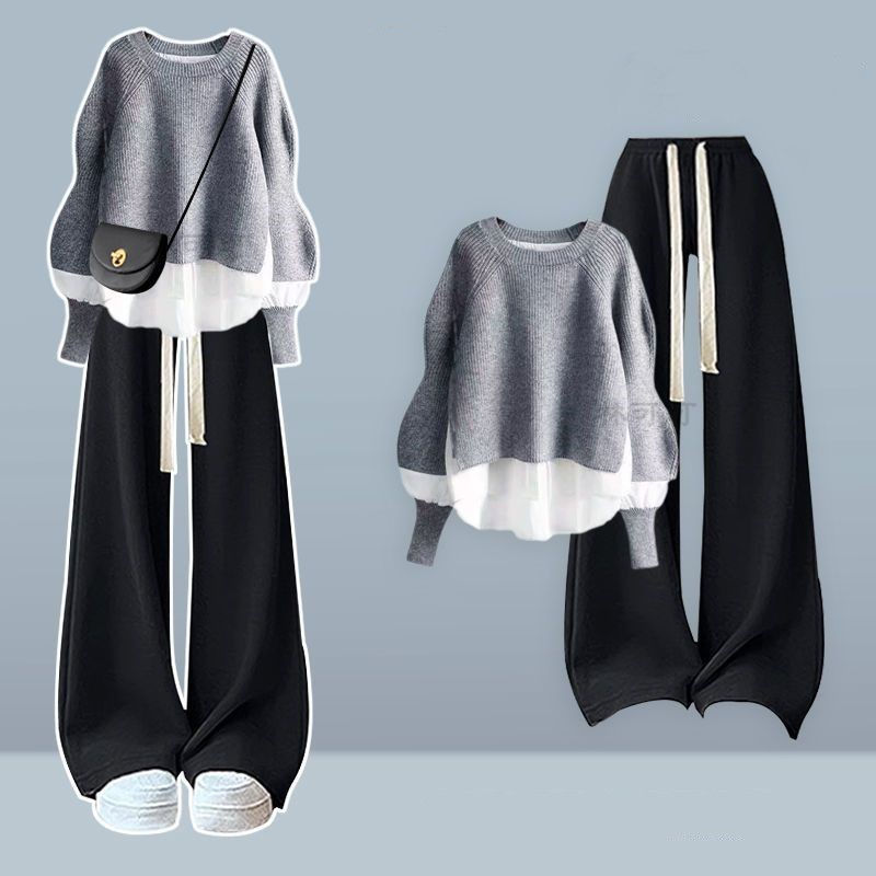 Thumbnail: 2025 Autumn/Winter New Korean Elegant Fake Two Piece Knit Sweater Top+Casual Pan
