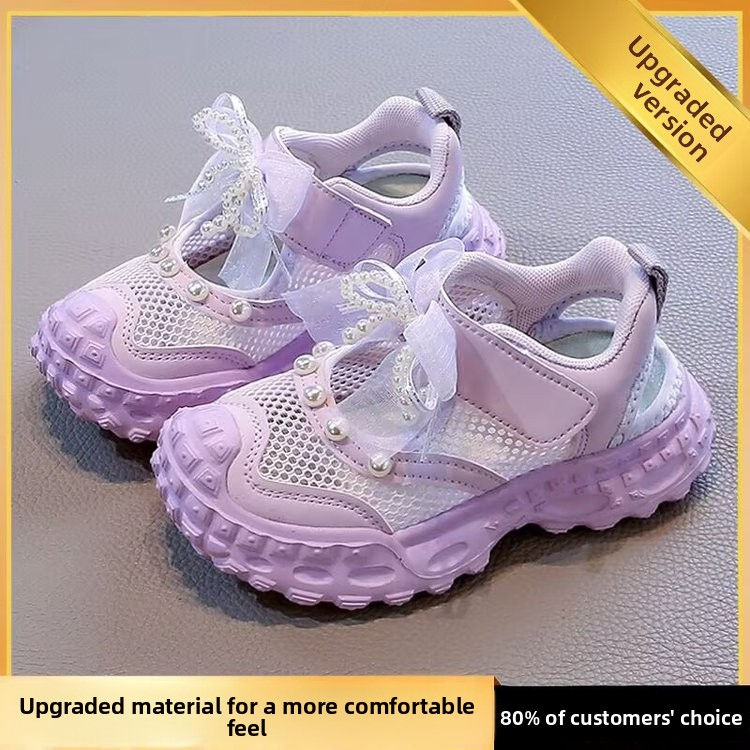 Thumbnail: PU Leather Sport Shoes For Girls Hollow Out Mesh Breathable Teenager Girl's Sand