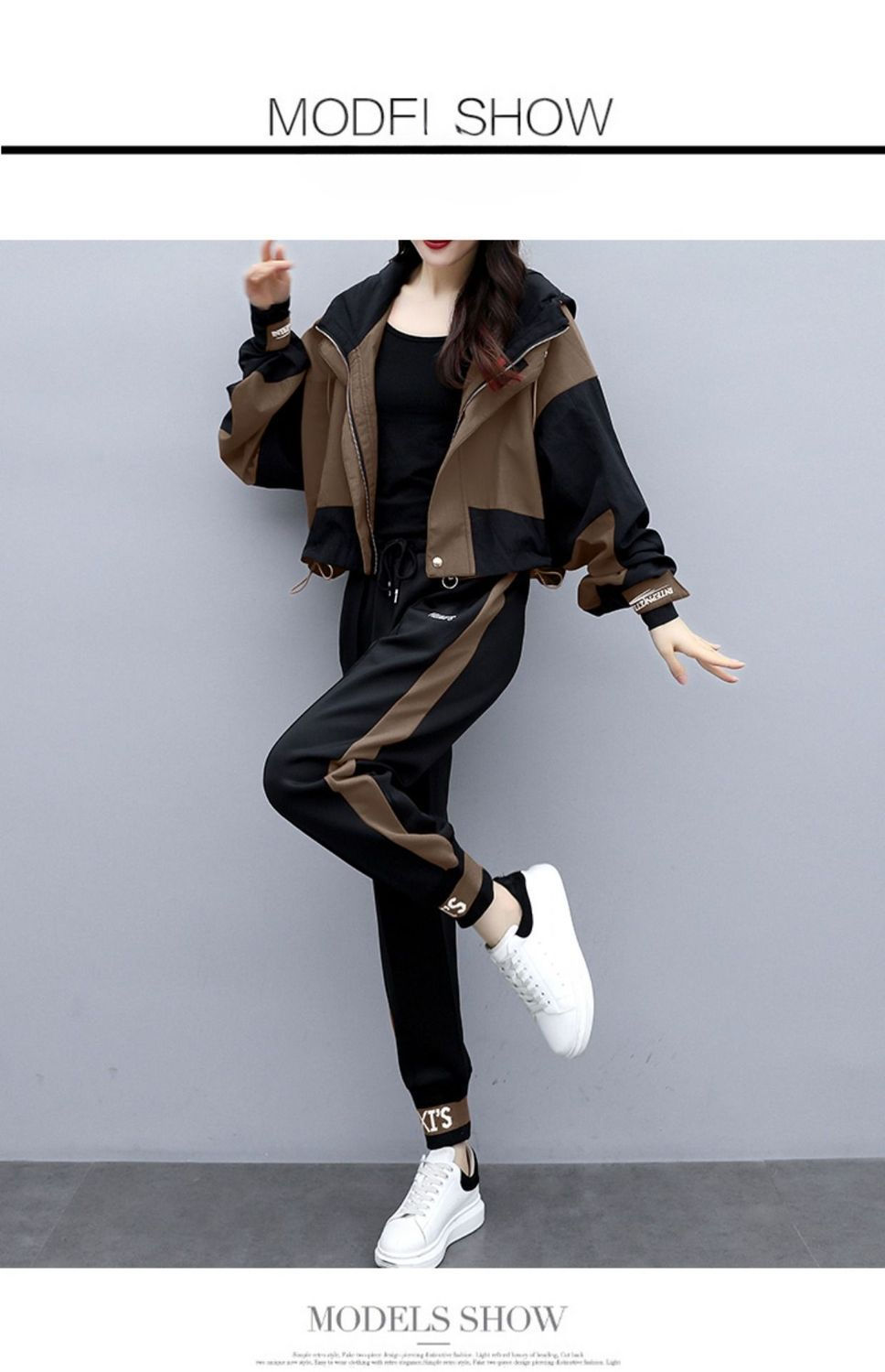 Thumbnail: JOEVILU 2PCS Casual Tracksuit Loose Jacket Track Pants 2 Piece Sets Women's Outf