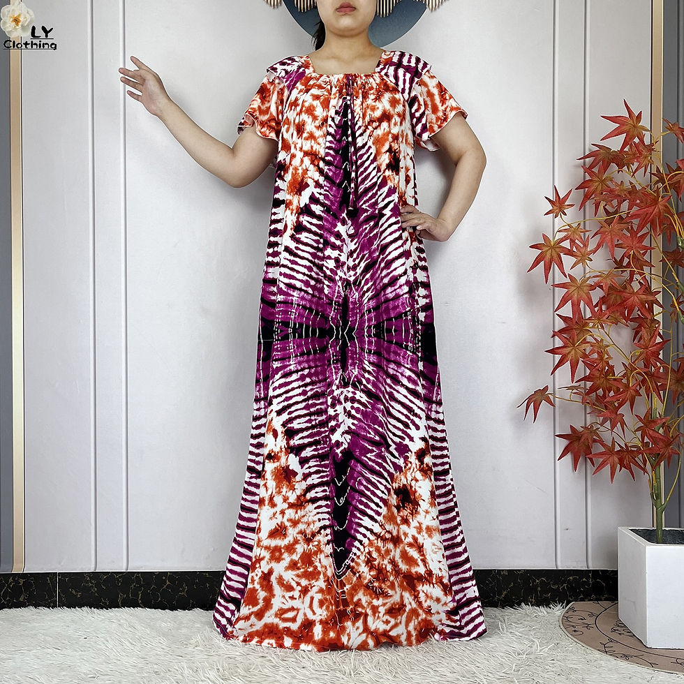 Thumbnail: 2025 New African Abayas For Women Short Sleeve Dresses Tie-dye Printed Cotton Du