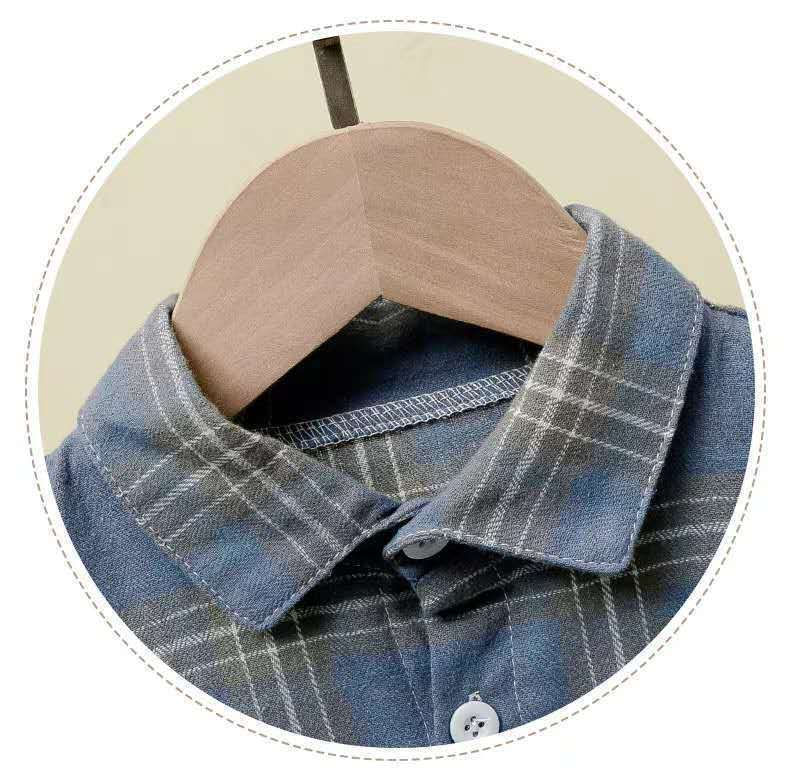 Thumbnail: Boys Spring Autumn Casual Letter Print Cotton Plaid Trendy Long Sleeved Shirts 2