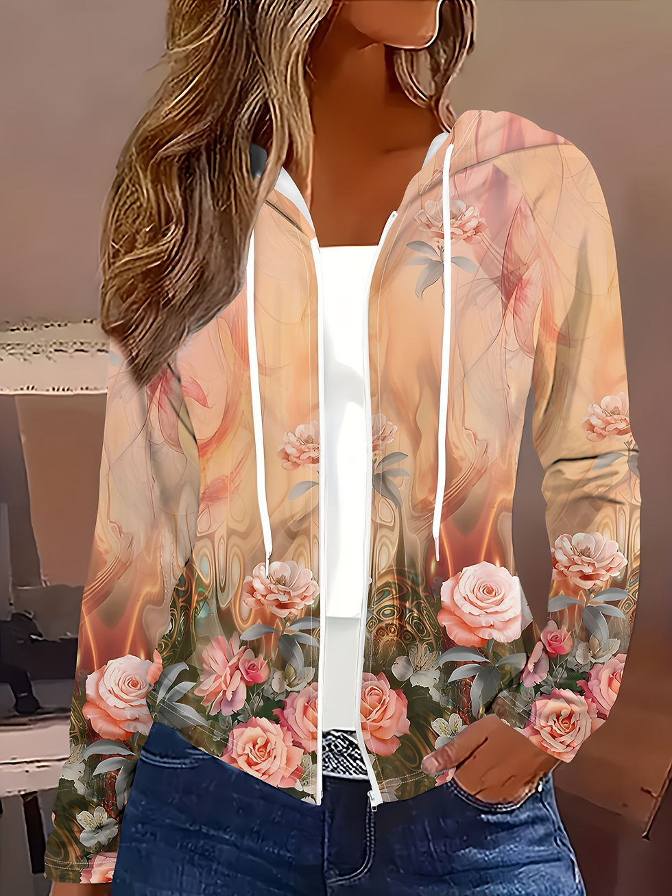 Thumbnail: Casual Long Sleeve Hooded Jacket for Women Autumn Winter Warm Streetwear Oversiz