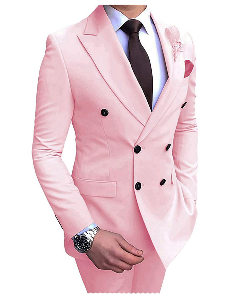 Thumbnail: 2024 New Beige Men's Suit 2 Pieces Double Breasted Notch Lapel Flat Slim Fit Cas