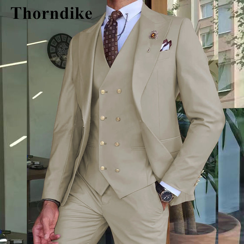 Thumbnail: Gwenhwyfar 2024 Men Suits Khaki Color Peaked Lapel (Jacket+Vest+Pants) Slim Fit 