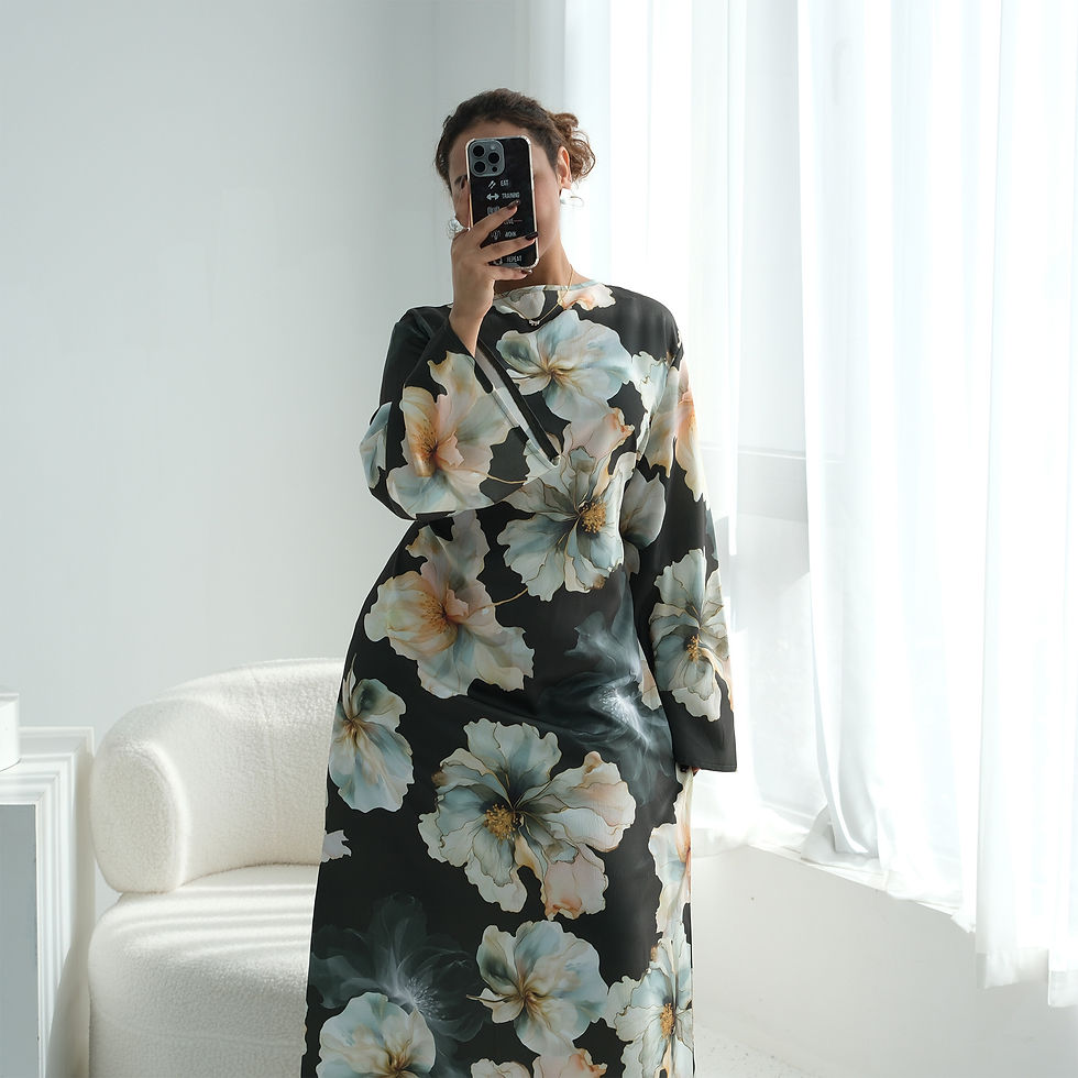 Thumbnail: Muslim Dress for Women Flower Print  Party Abaya Dresses Arab Long Robe Morocco 