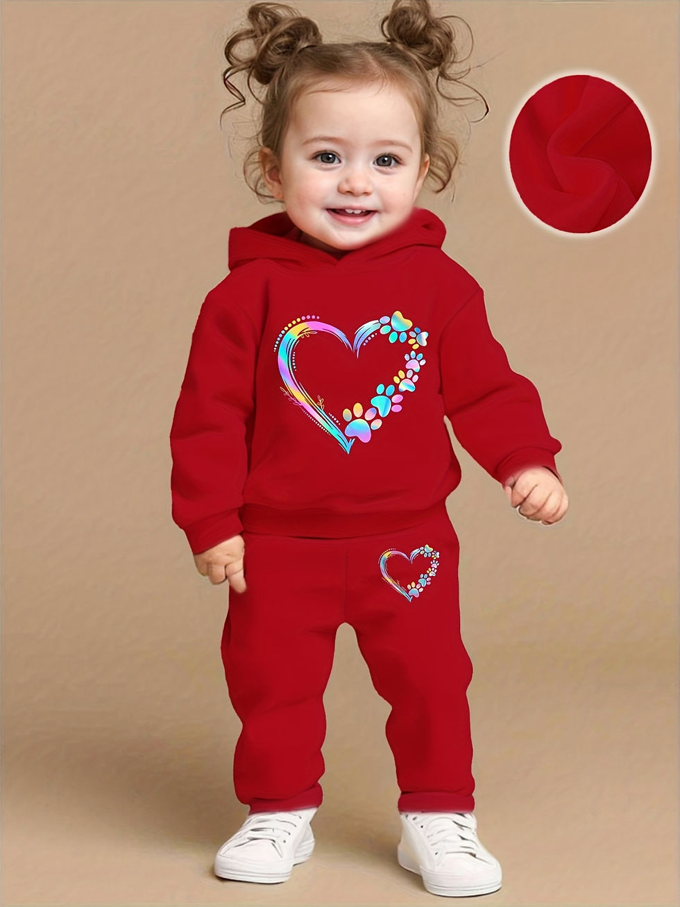 Thumbnail: Baby girl love pattern hooded sweatshirt+sports pants two-piece casual sportswea