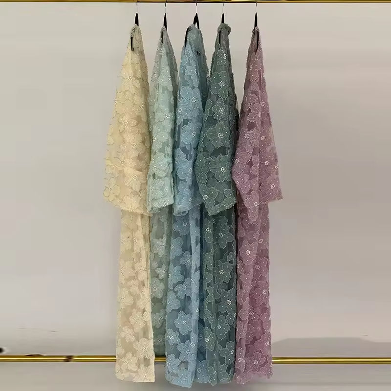 Thumbnail: 2026 Luxury Muslim Dress Beautiful Flower Lace Dubai Turkey Purple Open Abaya Mu