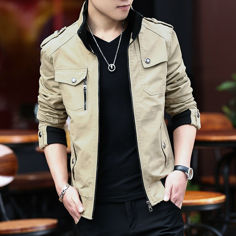Thumbnail: Mens Jacket Fashion Army Military Jacket Man Coats Bomber Jacket Stand Male Casu