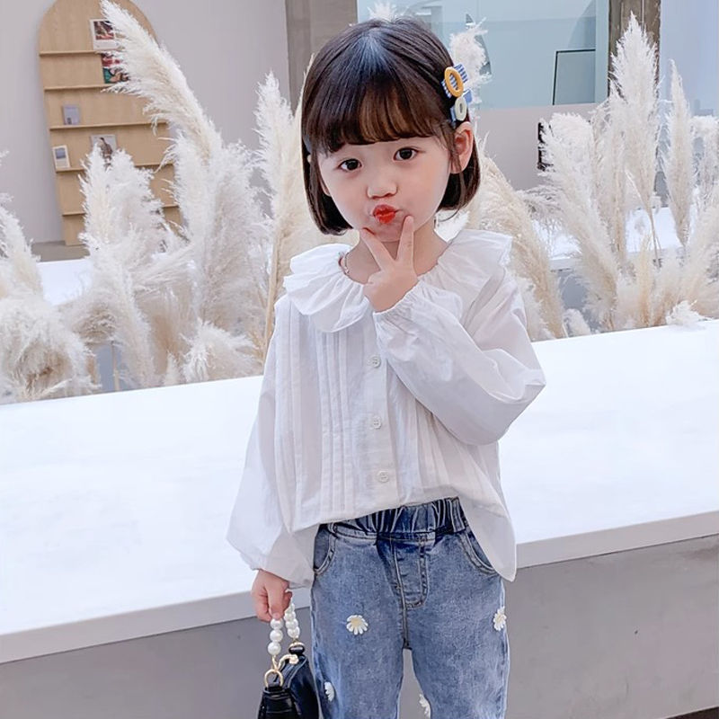 Thumbnail: Girls' Long-Sleeved Pure Cotton Shirts And Children'S Lapel Tops Are Suitable Fo