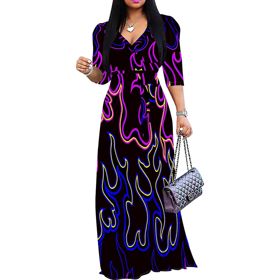 Thumbnail: Sexy V Neck Print Maxi Dress for Women Casual Loose 3/4 Sleeves Outfits with Bel