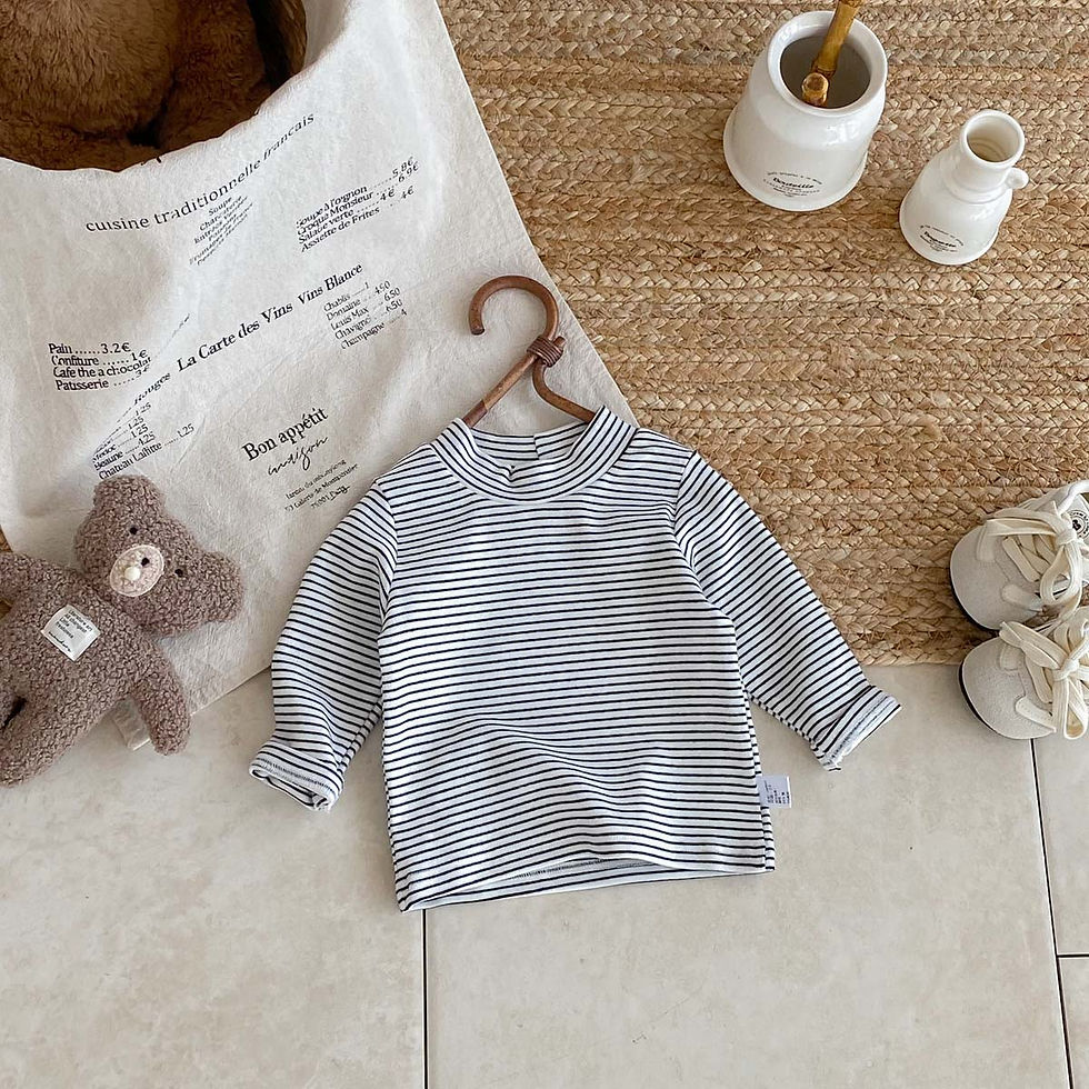 Thumbnail: Children's autumn and winter striped semi-high collar long sleeve base shirt, ma