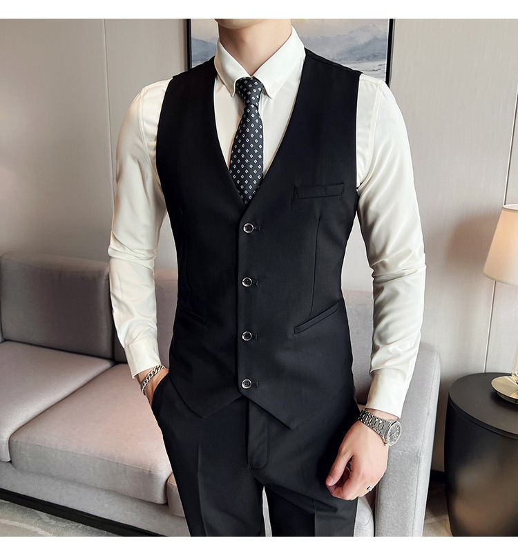 Thumbnail: Men's High-Quality 3-Piece Business Casual Wedding Suit Vest Trousers Set Handso