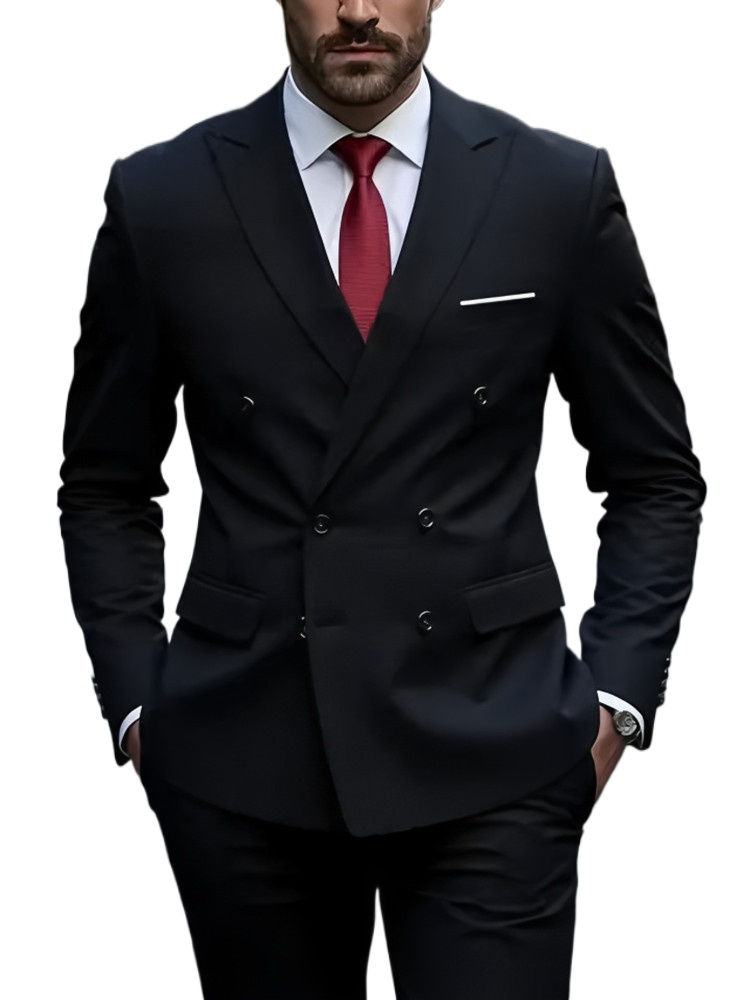 Thumbnail: 2025 Fashion New Men Double Breasted Boutique Solid Color Business Slim Fit Groo