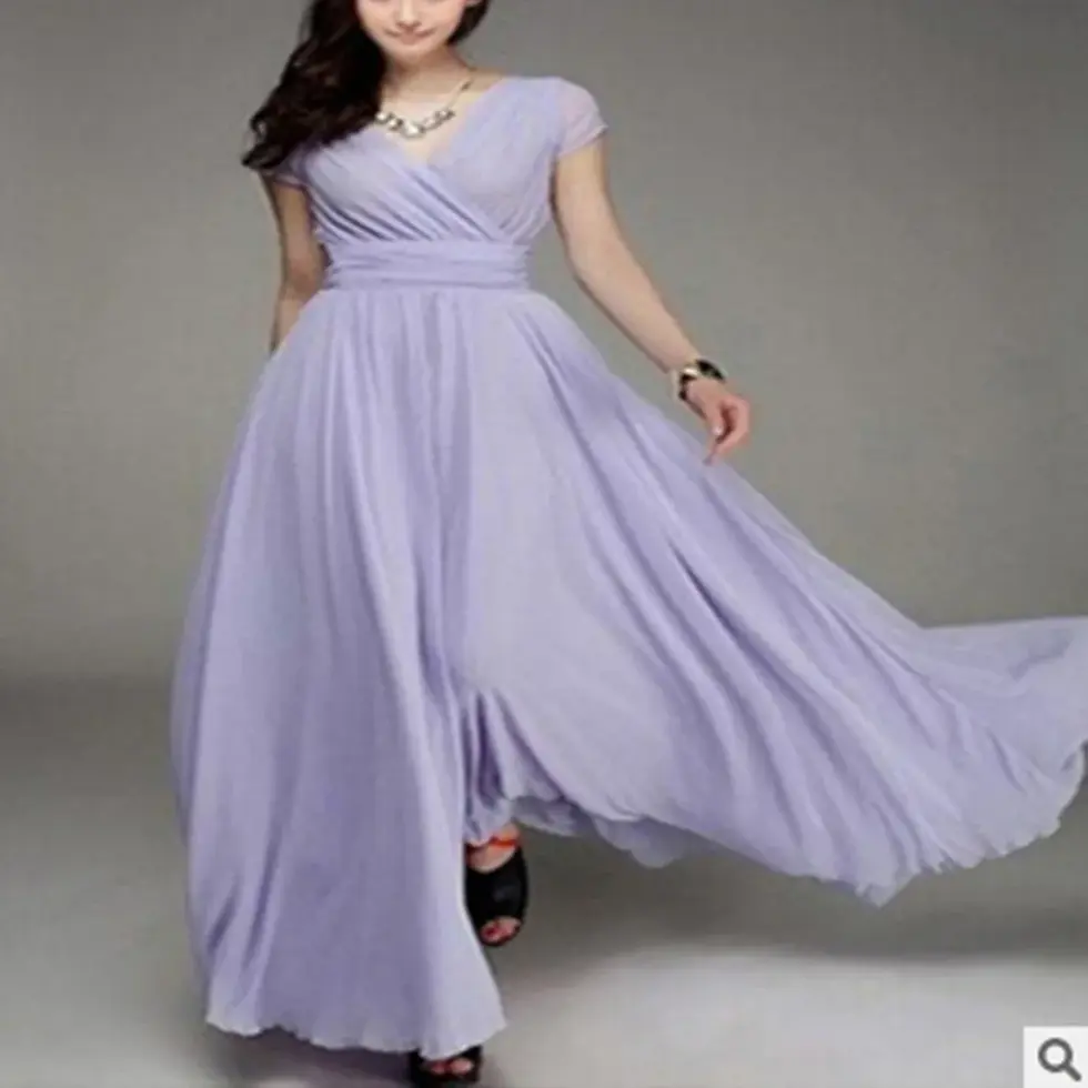 Thumbnail: 2026 Women's V Neck Short Sleeve Evening Party Dress Temperament Solid Colour Lo