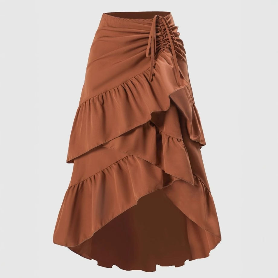 Thumbnail: Irregular Ruffles Tiered Skirt Sweet Spicy Wind Layered Ruffle Edge Tied Skirt f