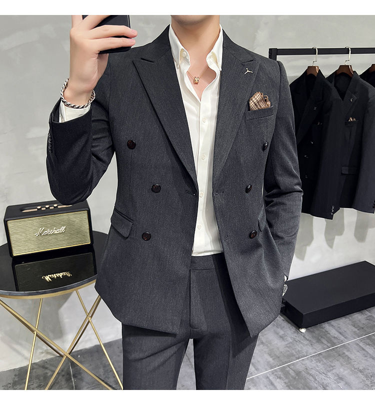 Thumbnail: ( Blazers + Pants ) Boutique Fashion Solid Color Double-breasted Men's Casual Bu