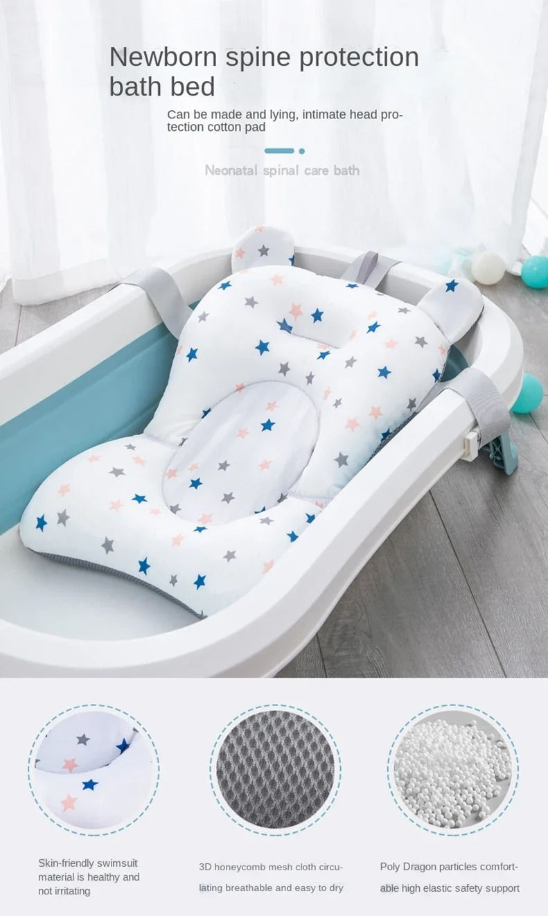 Thumbnail: Baby Bathtub Pad Ajustable Bath Support Seat Mat Shower Cushion Newborn Foldable