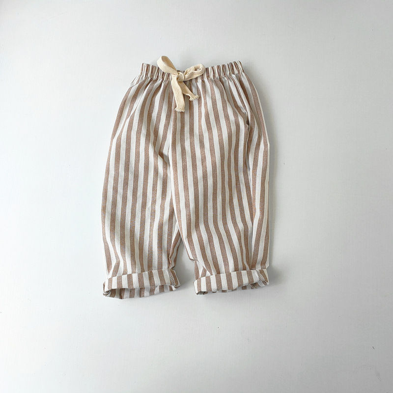 Thumbnail: Linen Cotton Stripe Pants for Boys Girls Summer Autumn Casual Loose Kids Childre