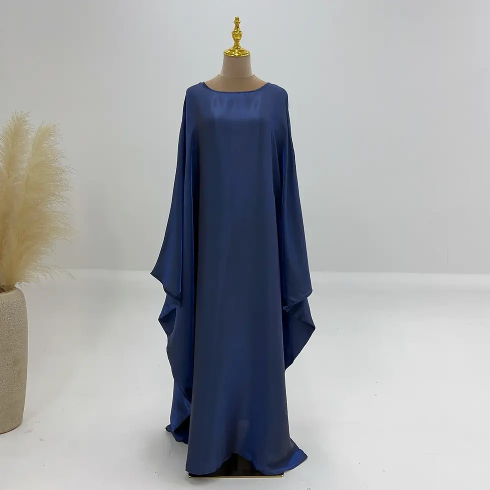 Thumbnail: Ramadan Summer Batwing Sleeve Satin Butterfly Abaya Islam Muslim Maxi Dress Keba