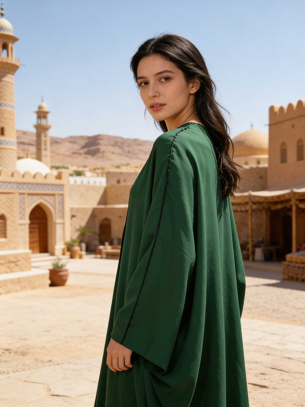 Thumbnail: Caramel Brown Satin Abaya With Black Trim Batwing Sleeve Women Muslim Moroccan K
