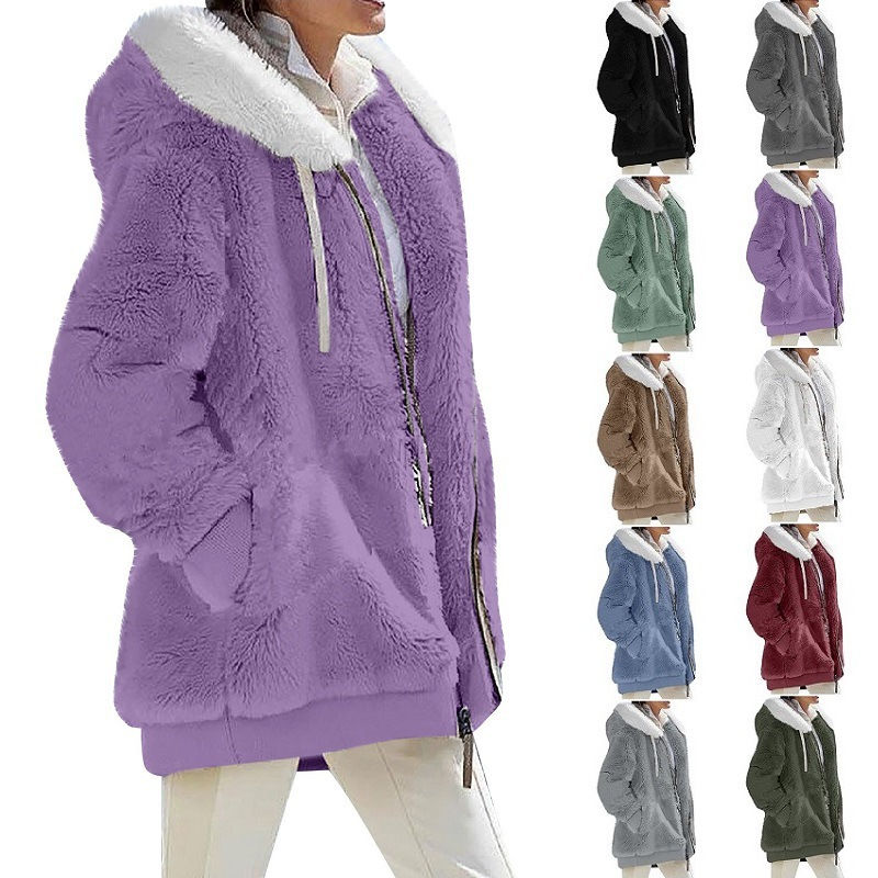 Thumbnail: New Style Winter Fashion Women's Coat Casual Hooded Zipper Ladies Clothes Cashme