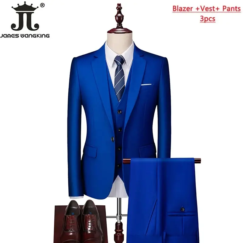 Thumbnail: M-6XL 15 Colors ( Jacket+Vest+Pants ) Formal Business Office Men's Suits Groom W