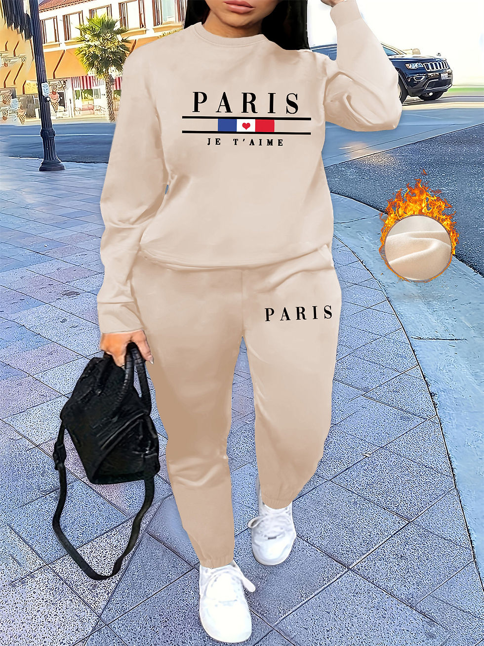 Thumbnail: Women's autumn and winter hip-hop casual Paris letter pattern printed round neck