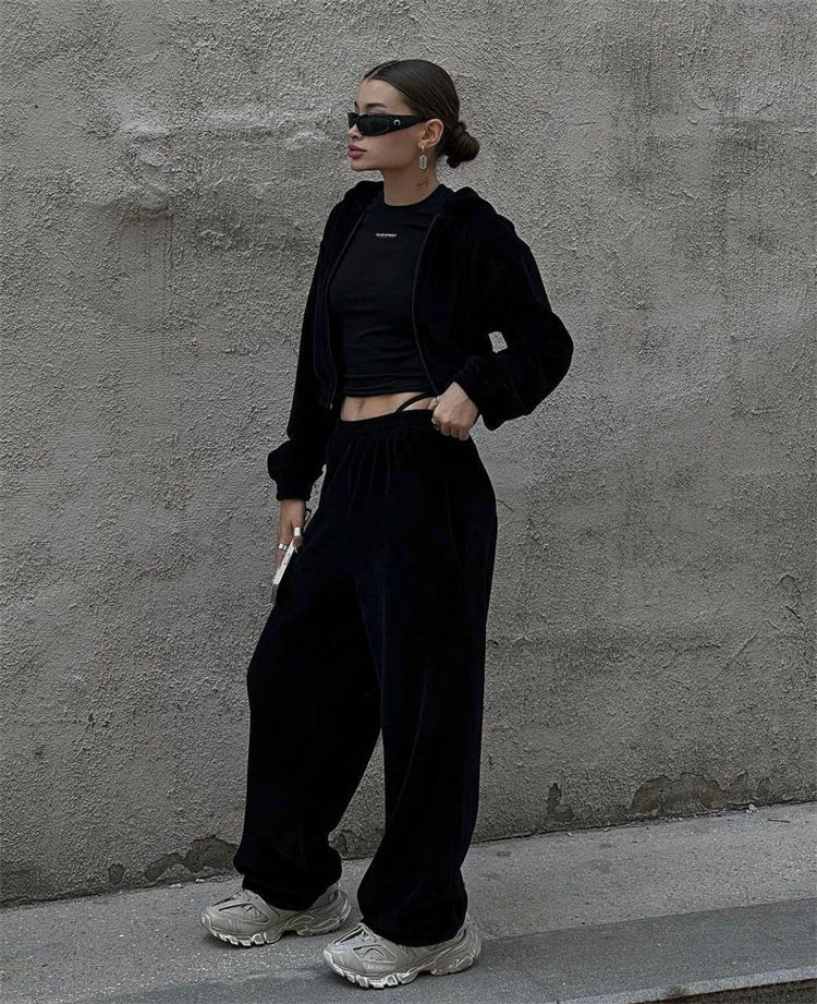 Thumbnail: Women's Casual Suit Street Style Long Sleeve Hooded Cardigan Elastic Waist Pants